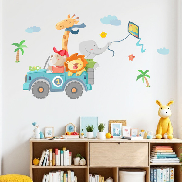 Decoración infantil con vinilos Coche Todo terreno con animales