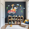 Vinilos infantiles coche todoterreno con animales – Vinilo decorativo de pared para habitación infantil y zona de juegos