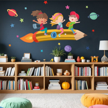 School pencil with boys and girls - Wall stickers for schools