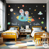 Niño y niña con cohete - Vinilos para decorar espacios infantiles