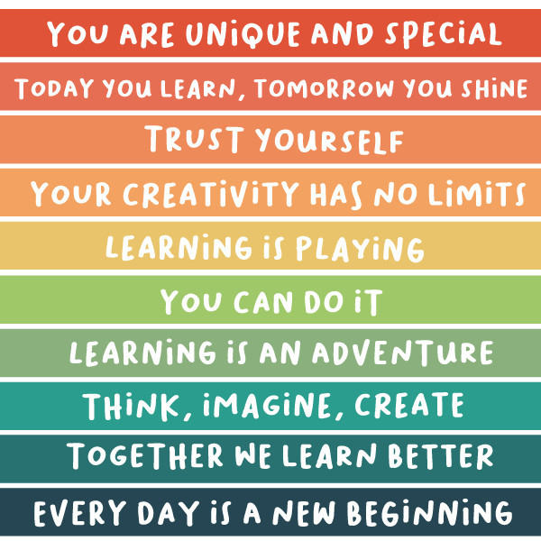Staircase vinyls for schools with Montessori phrases for educational decoration in schools and children’s spaces.