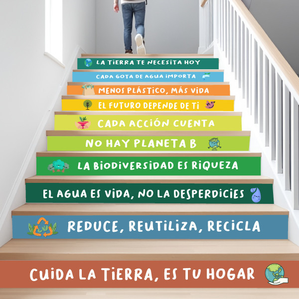 Décoration des escaliers scolaires - Phrases de respect pour la nature