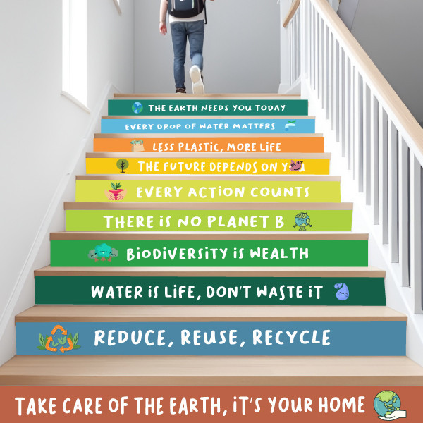 Vinils decoratius per escales d'escoles - Frases de respecte a la natura