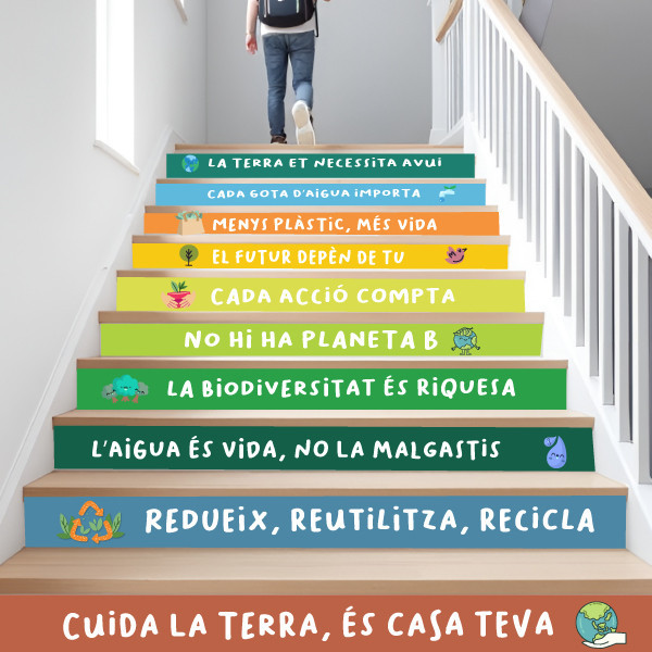 Vinils decoratius per escales d'escoles - Frases de respecte a la natura