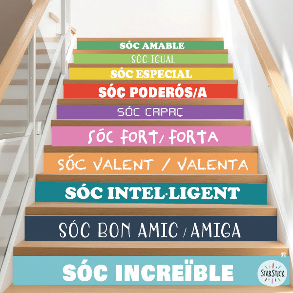 Vinilos para escaleras de colegios. Mensajes de autoestima y superación