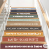 School staircase decoration. Decals with phrases promoting school cohesion