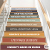 School staircase decoration. Decals with phrases promoting school cohesion
