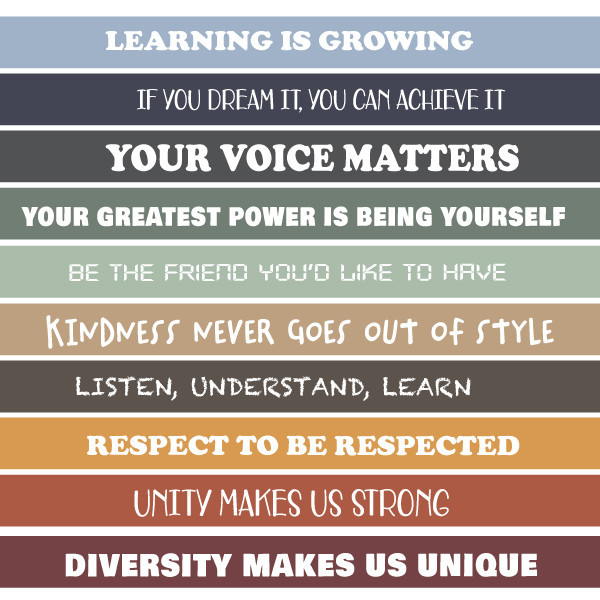 School staircase decoration. Decals with phrases promoting school cohesion