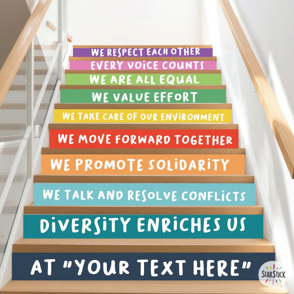 Stickers personnalisables pour les escaliers. Dans mon établissement... (Couleurs vives)