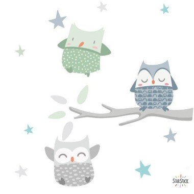 Kids and baby wall sticker - Mint owls - Baby boy wall stickers