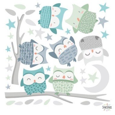 Kids and baby wall sticker - Mint owls - Baby boy wall stickers