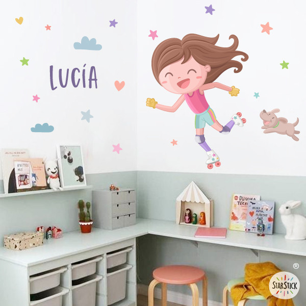 Vinil de paret Nena patinadora. Decoració habitació infantil