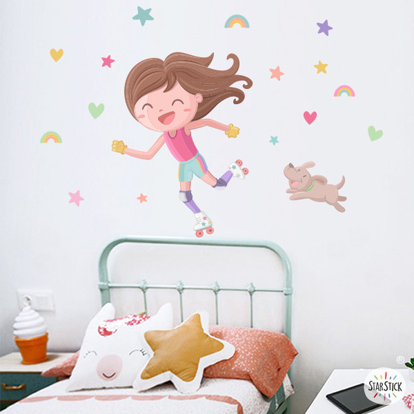 Vinil de paret Nena patinadora. Decoració habitació infantil