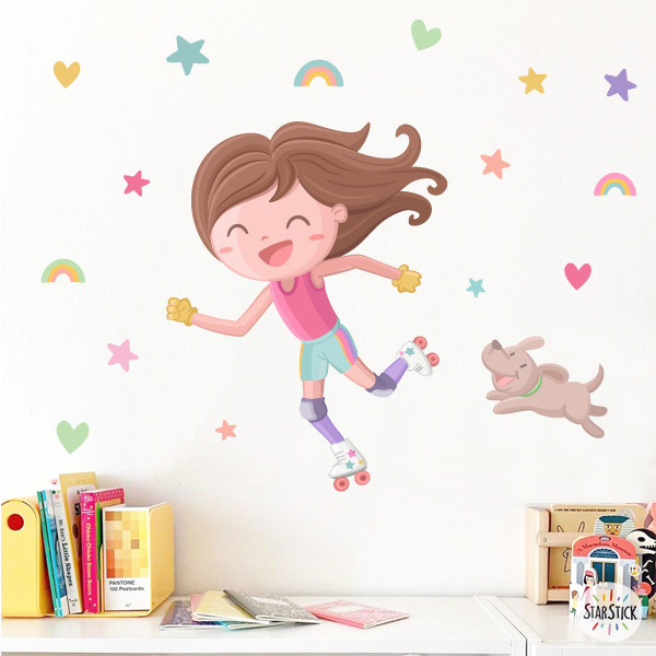 Vinil de paret Nena patinadora. Decoració habitació infantil