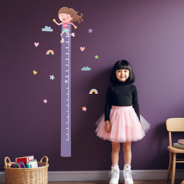 Height chart. Skating girl. Decoration for girls' rooms