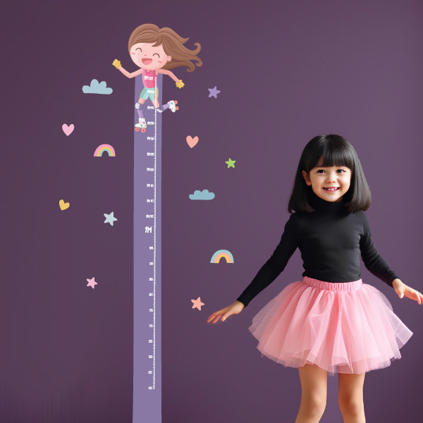 Height chart. Skating girl. Decoration for girls' rooms