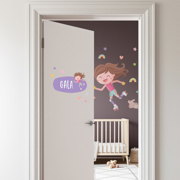 Name sticker Skater girl. Decoration for girls' rooms