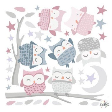 Baby and girls wall decal - Pale pink owls - Original baby wall decals