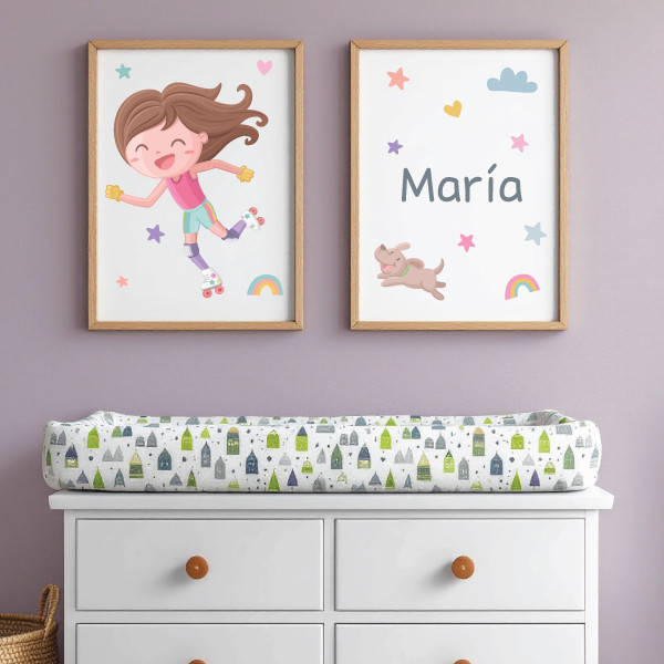 Fille patineuse. Cadres personnalisables pour chambres de filles