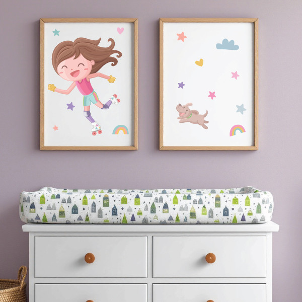 Fille patineuse. Cadres personnalisables pour chambres de filles