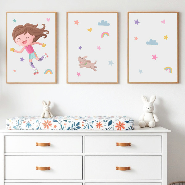3 Cadres décoratifs pour filles. Fille patineuse. Personnalisez-les