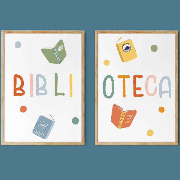 Biblioteca. Conjunt de 2 làmines per decorar biblioteques