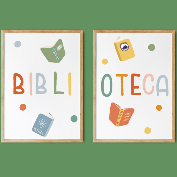 Biblioteca. Conjunt de 2 làmines per decorar biblioteques