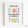 Affiches éducatives. Dans cette école, nous apprenons et enseignons tous