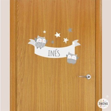 Owls soft tones - Vinyl with name for doors