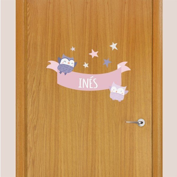 Chouettes tons doux - Vinyle avec nom pour portes