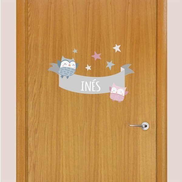 Chouettes tons doux - Vinyle avec nom pour portes