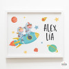 Children's print for shared rooms. Boy + girl with rocket