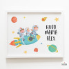 3 enfants avec fusée. Tableaux pour décorer les espaces infantiles