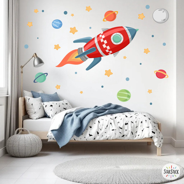 Vinil infantil coet espacial amb planetes, estrelles i lluna per habitació infantil StarStick