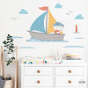 Vinil decoratiu infantil barqueta amb osset mariner, far, núvols i gavines per habitació de nadó