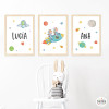 3 personalized prints. 2 girls with a rocket. Paintings for sisters