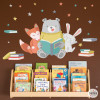 Vinil infantil amb animals llegint, llibres i estrelles per decorar biblioteques i escoles