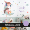 Two sisters on the moon. Decorative wall sticker for kids