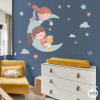 Two sisters on the moon. Decorative wall sticker for kids