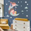 Two sisters on the moon. Decorative wall sticker for kids