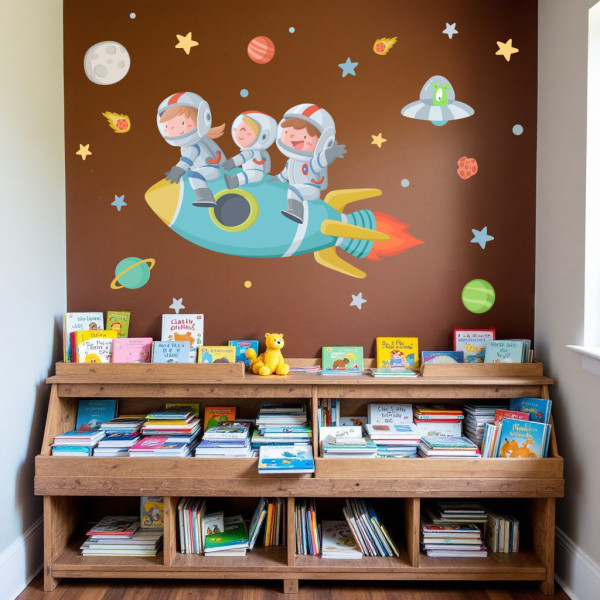 Vinilos infantiles personalizados para hermanos con cohete