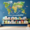 Sticker enfant carte du monde avec dessins faits main pour mur de chambre bébé ou enfant décoration éducative