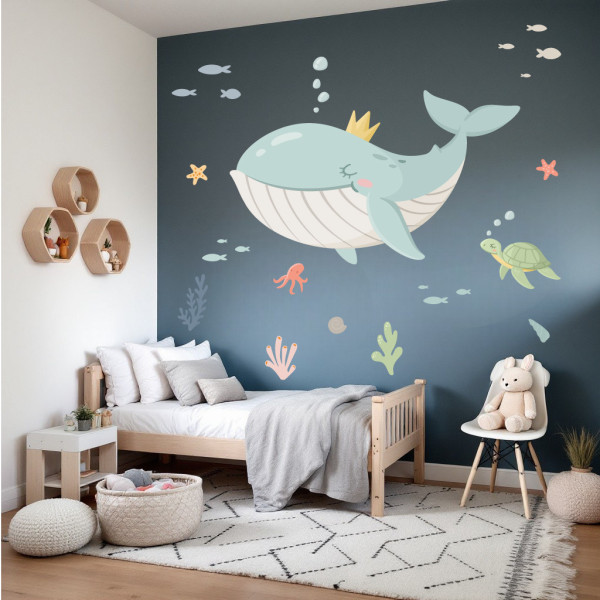 Vinilo infantil grande con temática submarina – Pegatina de ballena y animales marinos para una decoración encantadora
