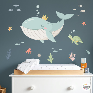 Stickers enfants - La baleine reine sous la mer - Décoration pour bébé