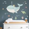Vinilo decorativo infantil con ballena reina submarina – Pegatina de pared con temática marina para bebés y niños