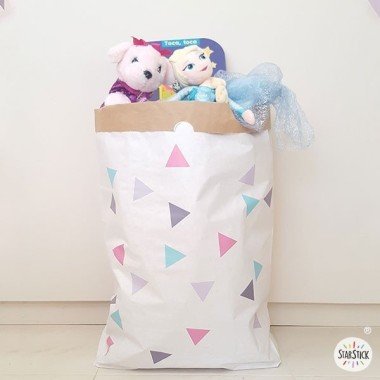 Paper organizer bag - Gray pink triangles