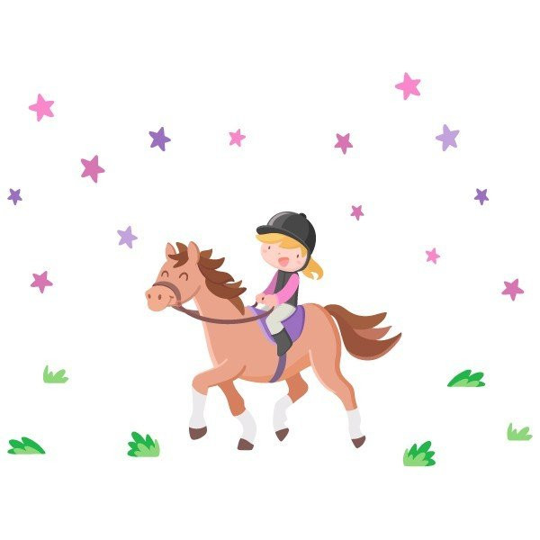 Sticker mural enfant - Cavalière - Cheval oseille