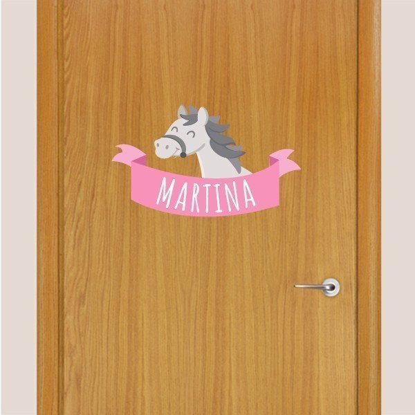 Cavall gris - Vinil infantil nom per a portes