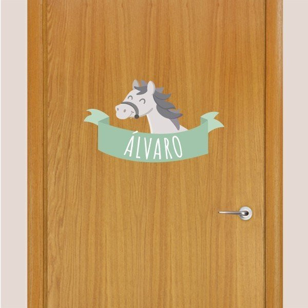 Cavall gris - Vinil infantil nom per a portes