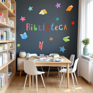 Sticker décoratif pour bibliothèques scolaires avec le mot “Bibliothèque” pour décoration enfant